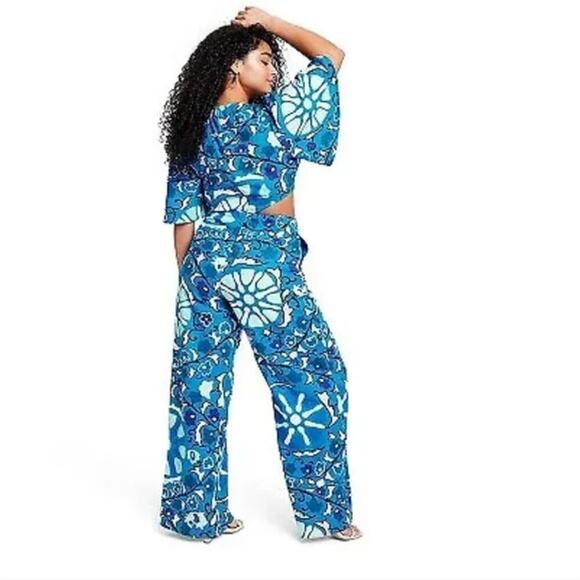 RHODE X Target Size Large Floral Zinnia Linen Blend Side Cutout Jumpsuit Blue - Picture 2 of 6